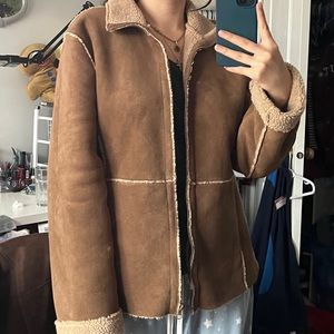 vintage light brown suede fur/sherpa coat